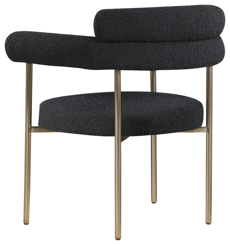 Blake Upholstered Dining Chair, Black, Boucle Fabric, Brushed Brass, Set of 2