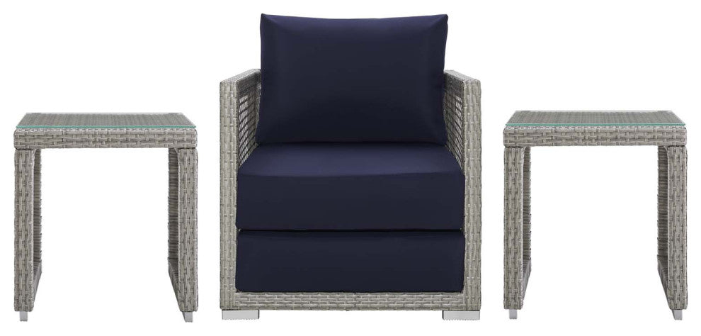 Aura 3 Piece Outdoor Patio Wicker Rattan Set, Gray Navy