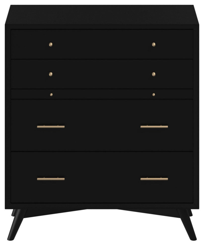 Flynn Mid Century Modern 4 Drawer Chest With Pull Out Tray, Black