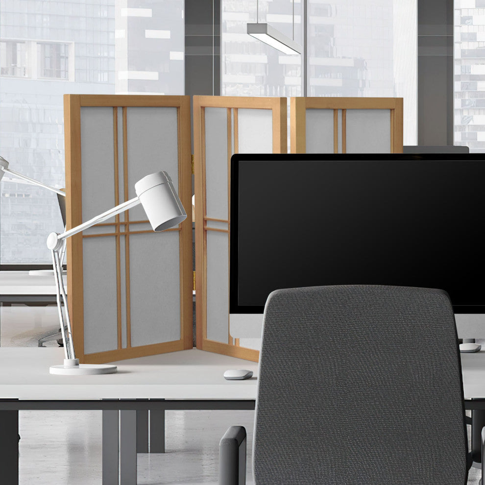 2' Tall Desktop Double Cross Shoji Screen, Natural, 3 Panels