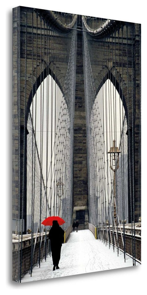 "Brooklyn Bridge Meets Red" By Michael Cahill, Giclee on Gallery Wrap Canvas