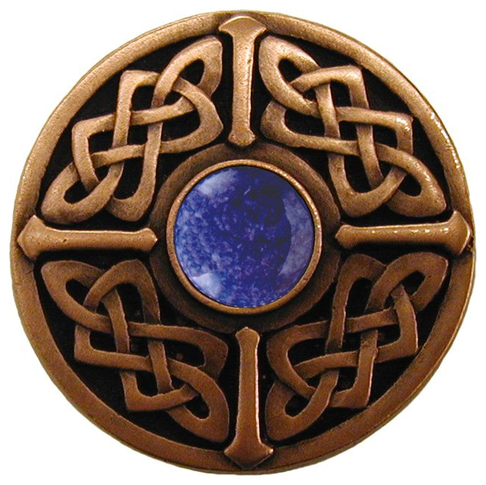 Celtic Jewel Knob Antique Brass, Blue Sodalite Natural Stone, Antique Copper, Bl