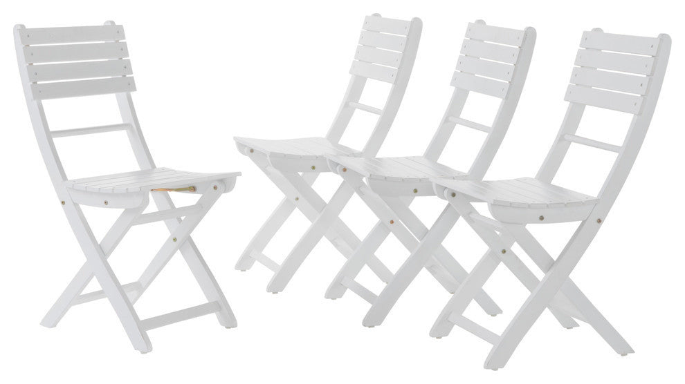 GDF Studio Vicaro Outdoor White Acacia Wood Foldable Dining Chairs, Set of 4