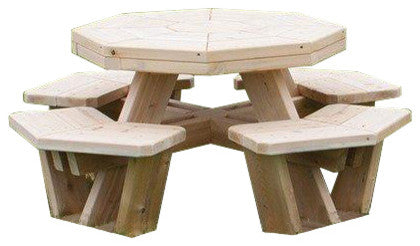 White Cedar Log Outdoor Octagon Picnic Table, Small