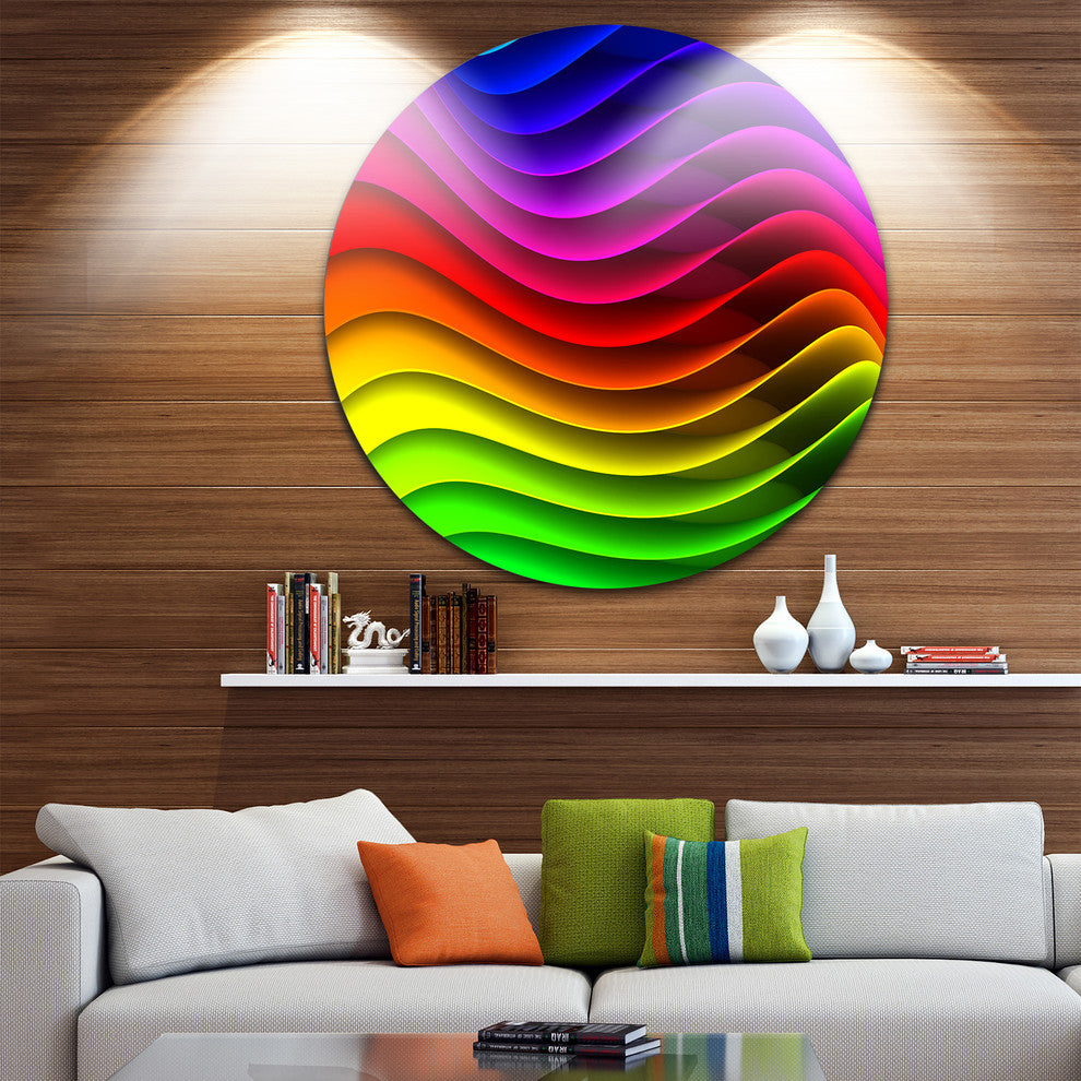 Rainbow Downward Wave Pattern, Digital Disc Metal Wall Art, 38"