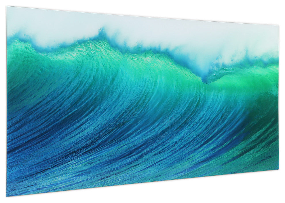 Blue Wave Wall Art Frameless Free Floating Tempered Art Glass 72"x36"