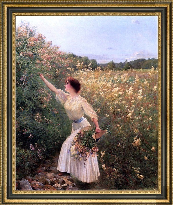 Pierre Andre Brouillet Picking Flowers Framed Premium Canvas Print, 16"x20"