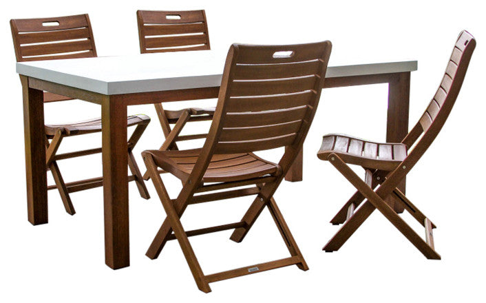 5-Piece Eucalyptus and Ivory Composite Dining Set With Folding Chairs