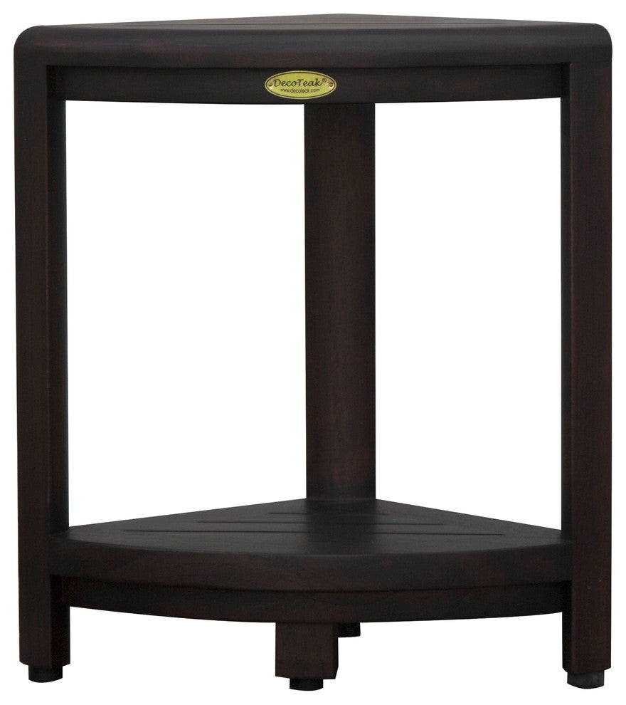 Oasis Teak Corner Shower Stool, Table With Shelf, 12"x18"