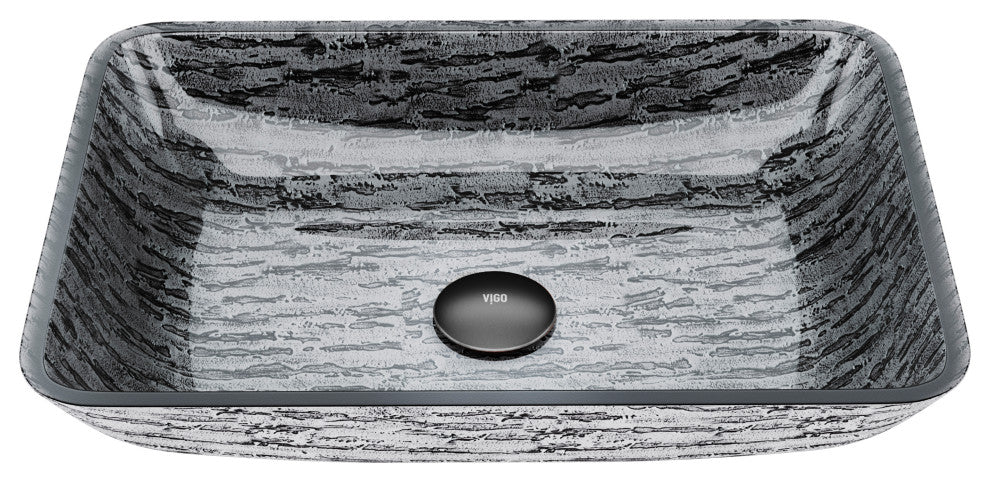 VIGO Donatello 18"L x 13"W x 4"H Glass Rectangular Vessel Bathroom Sink in Gray