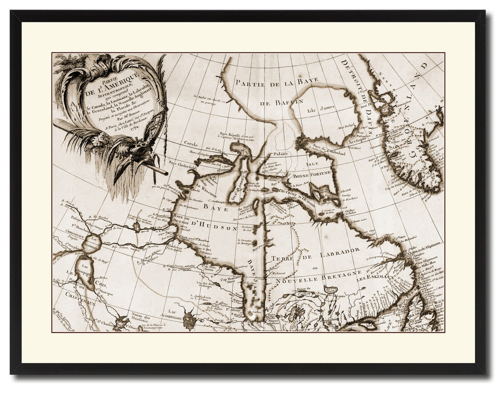 North East Canada & Greenland Vintage Sepia Map Canvas Print, 28"x37"