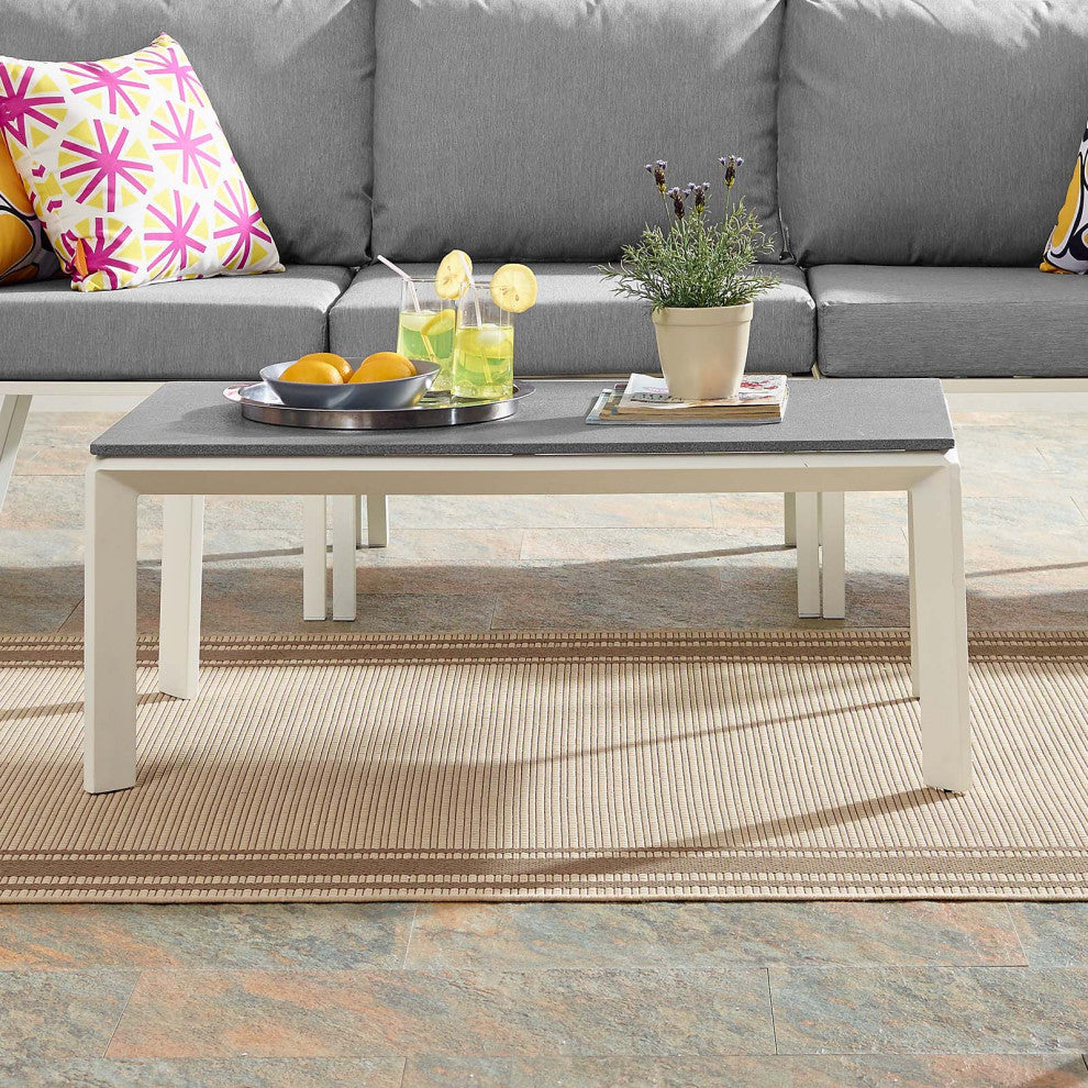 Lounge Coffee Table, Rectangular, Aluminum, Metal, White, Modern, Outdoor Patio
