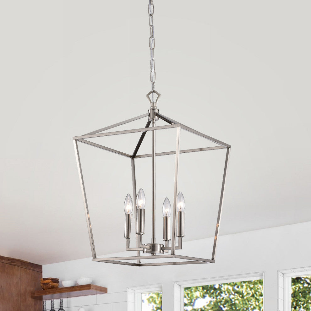 4-Light Brushed Nickel Lantern Pendant Chandelier 16in.