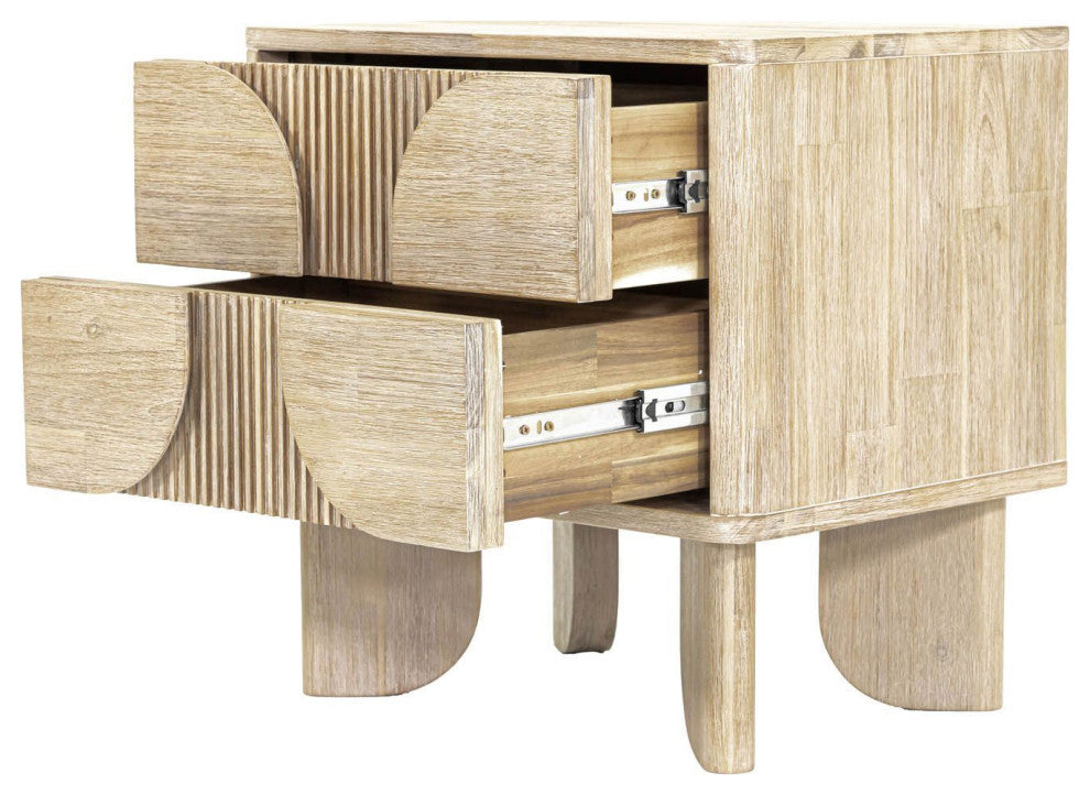 Haru 2-Drawer Acacia Nightstand, Beige