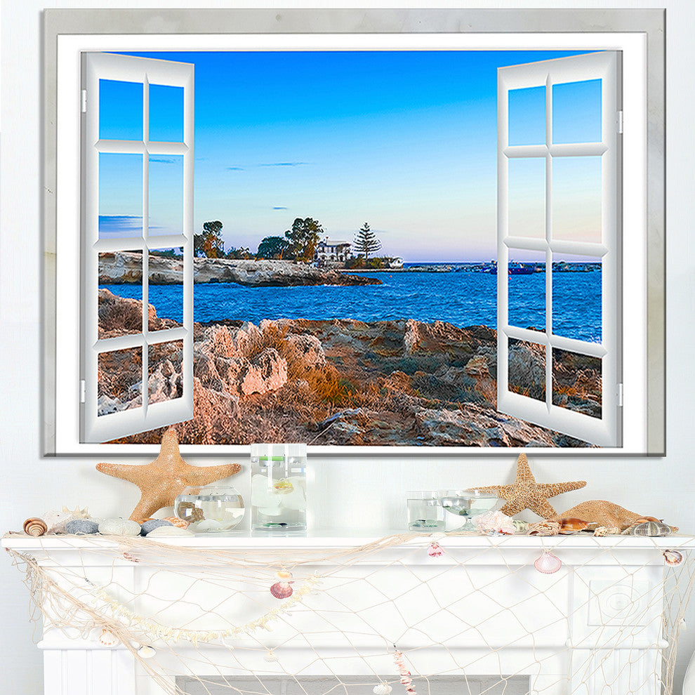 "Open Window To Blue Seashore" Landscape Wall Art Print, 40"x20"