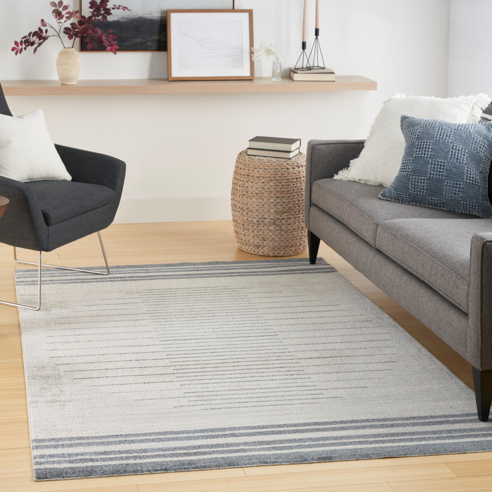 Nourison Astra Machine Washable 6'7"x9' Ivory Blue Mid-Century Modern Indoor Rug