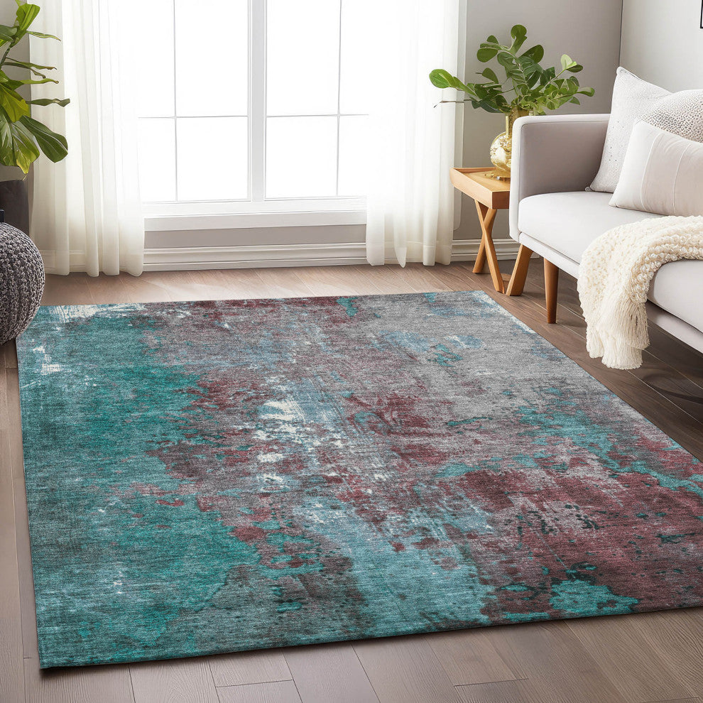 Machine Washable Indoor/Outdoor Chantille ACN1870 Teal 3' x 5' Rug