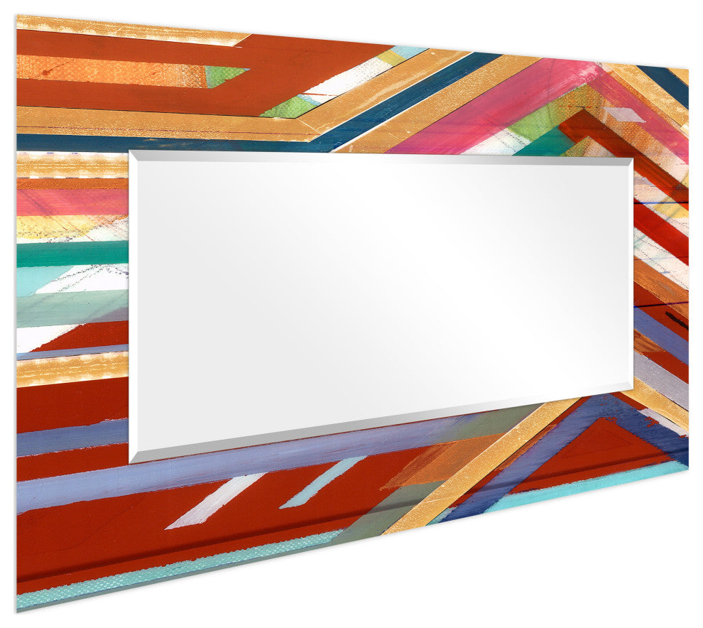 Lineal Rectangular Beveled Mirror on Free Floating Printed Tempered Art Glass