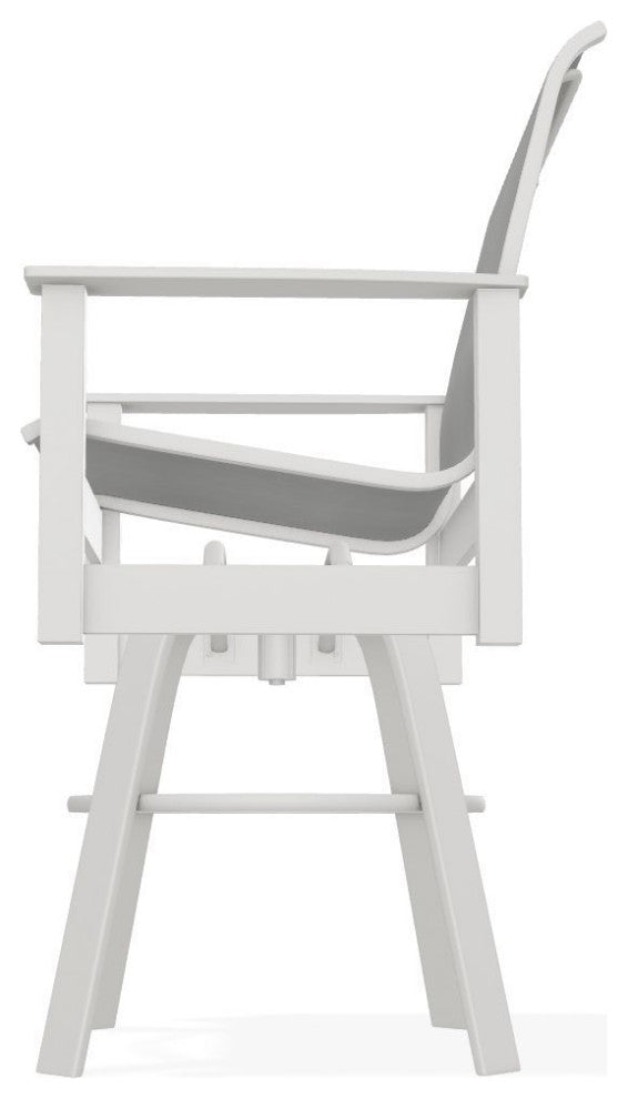 Leeward Sling Bar Height Outdoor Swivel Armchair, Alloy/Snow