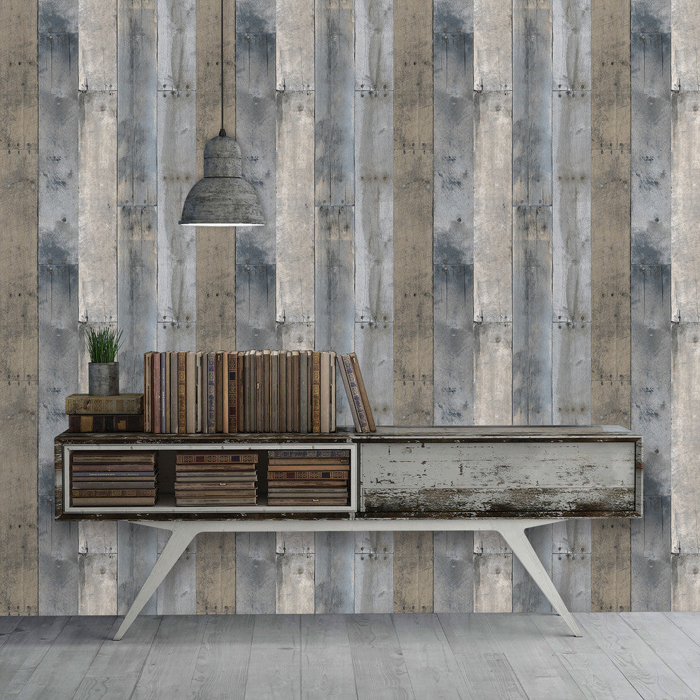 Repurposed Wood Multi-Color Peel and Stick Wallpaper