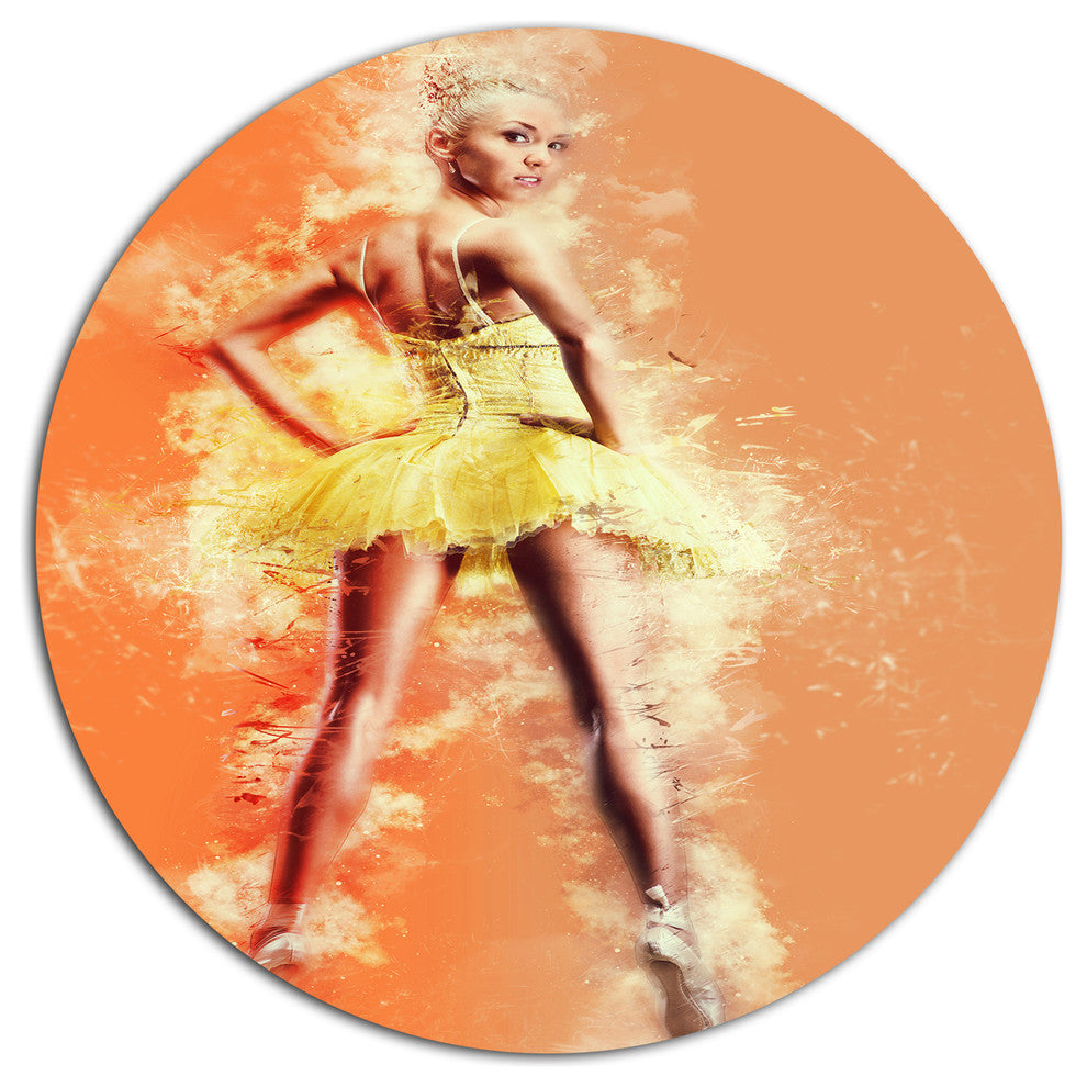 Beautiful Ballerina In Yellow Tutu, Portrait Disc Metal Wall Art, 36"