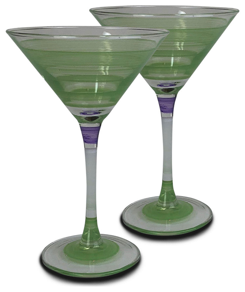Retro Stripe Green Martini Glasses, Set of 2