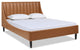 Aspen Modern Vertical Tufted Upholstered Platform Bed, Caramel Tan Brown Faux Leather, Queen