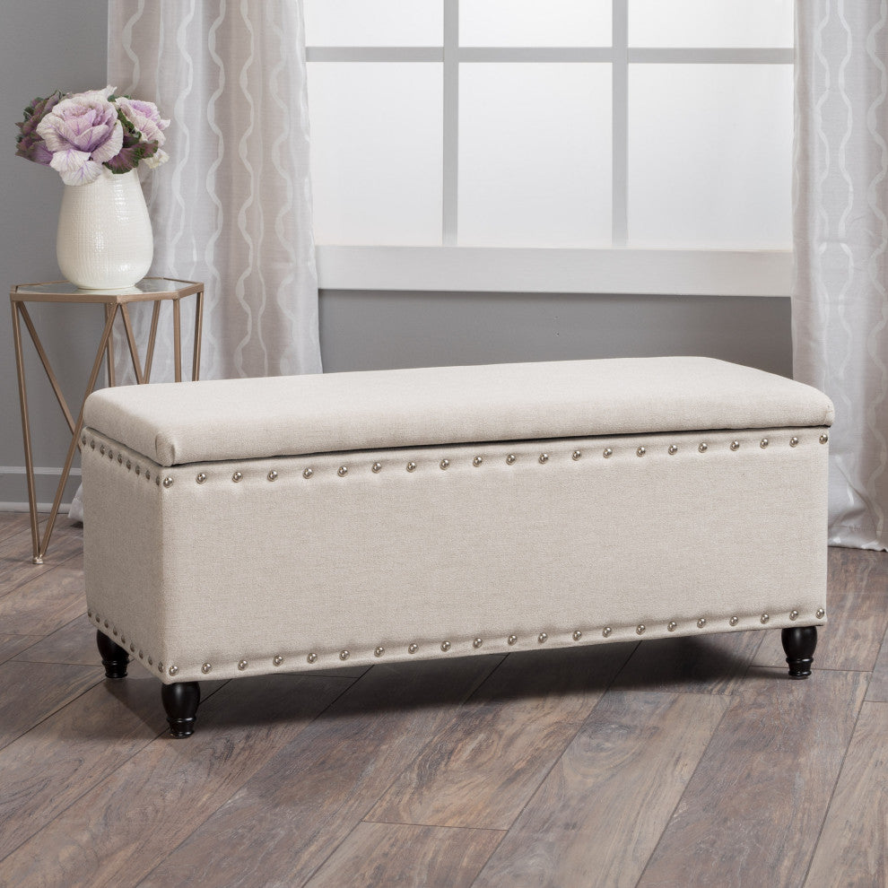 GDF Studio Evvy Fabric Storage Ottoman, Wheat