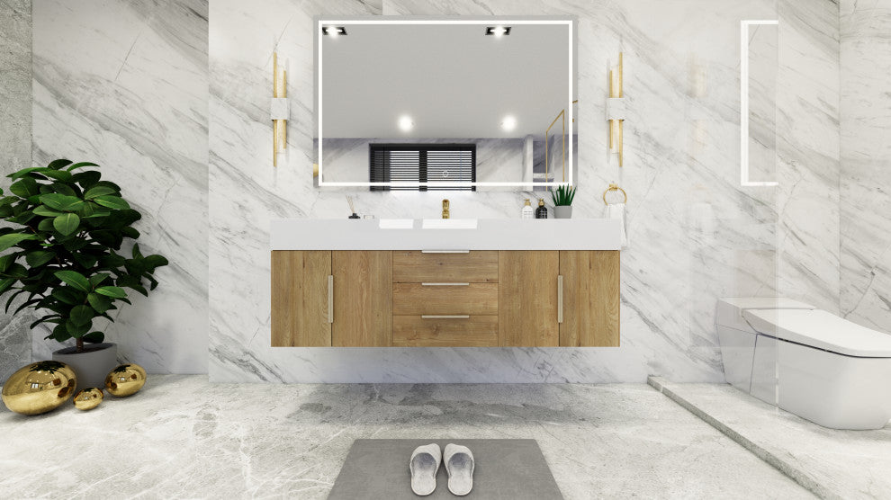 Madison 60" Wall Mounted  Single Sink Vanity with Reinforced Acrylic Sink, Oak