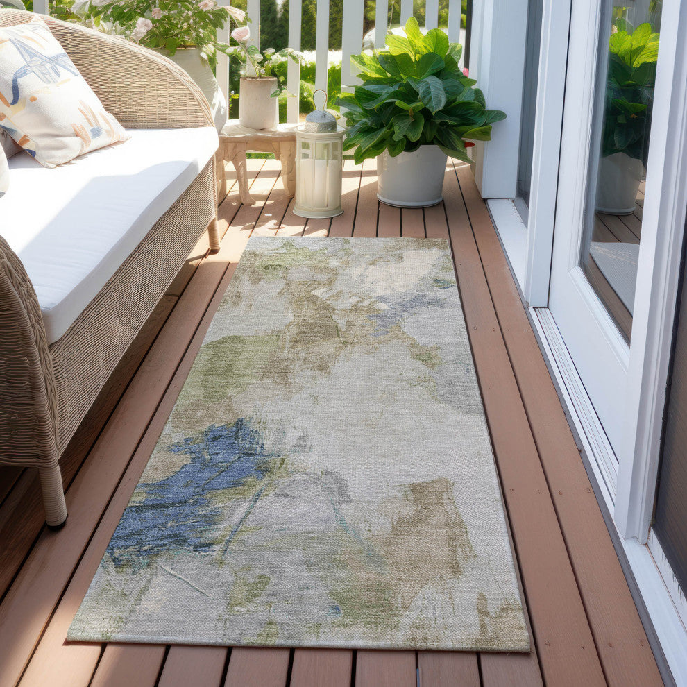 Machine Washable Indoor/Outdoor Chantille ACN1914 Beige 2'3" x 7'6" Runner Rug