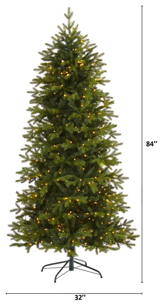 7' Belgium Fir Natural Look Artificial Christmas Tree With 500 Clear LED Lights