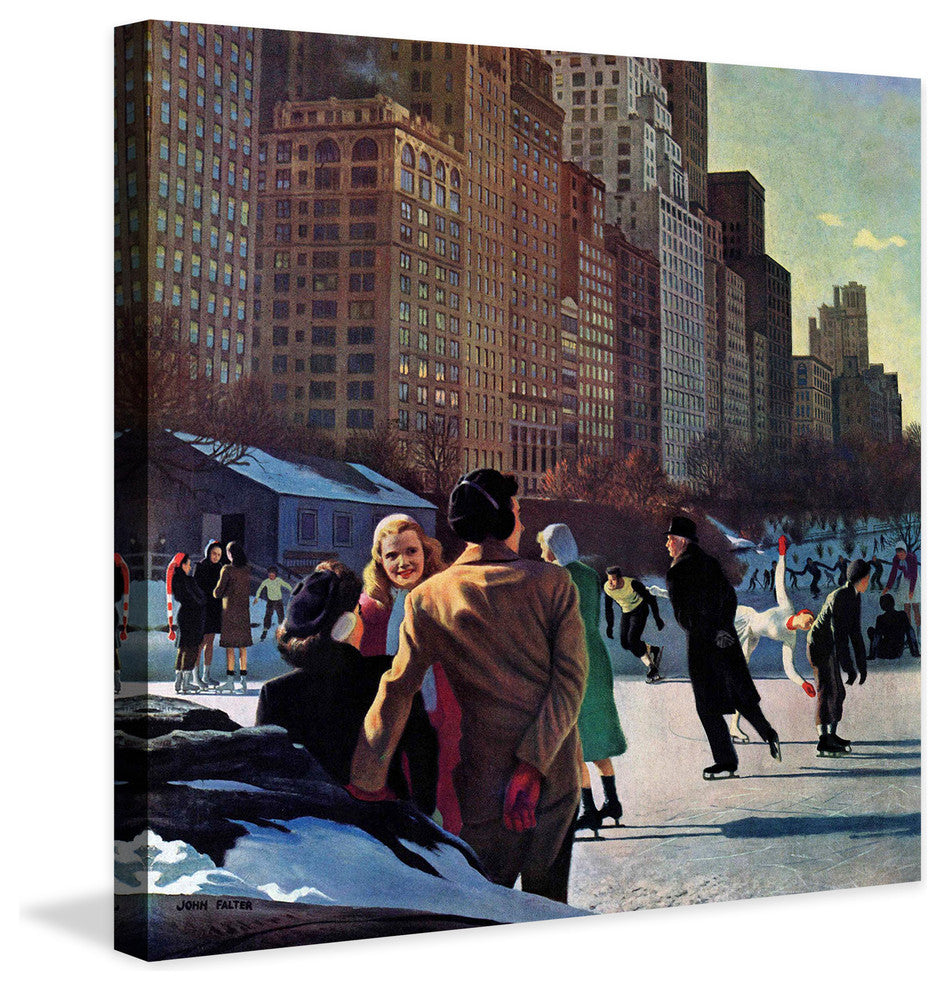"Skaters in Central Park" Painting Print on Canvas by John Falter