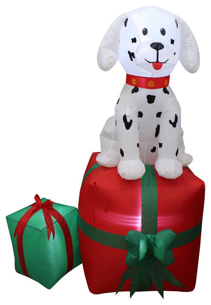 Christmas Inflatable Dalmation Puppy on Gift Box, 5' Tall