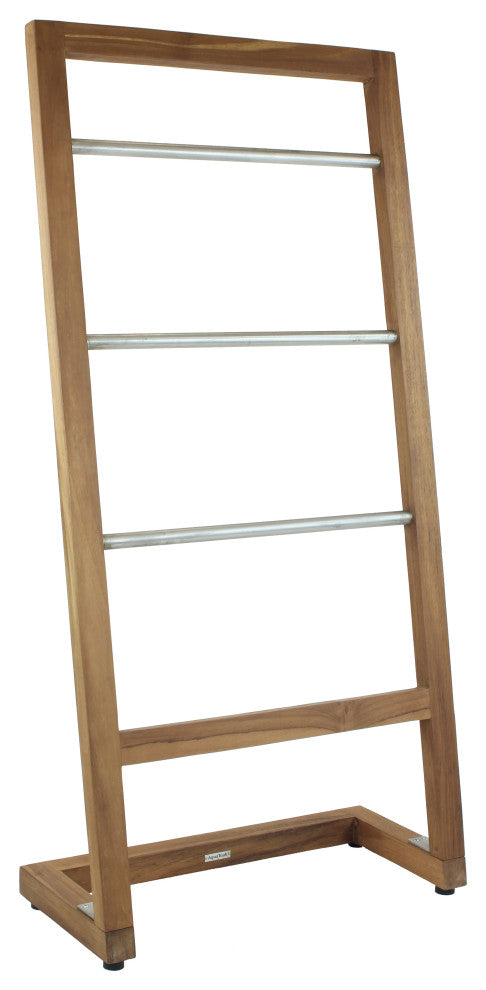 Patented Sula™ Angled Teak & Stainless Towel Stand