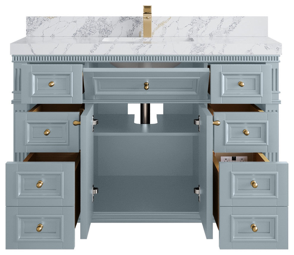Paris 48" Single Sink Bathroom Vanity, Blue Heather 2" Calacatta Poannazo