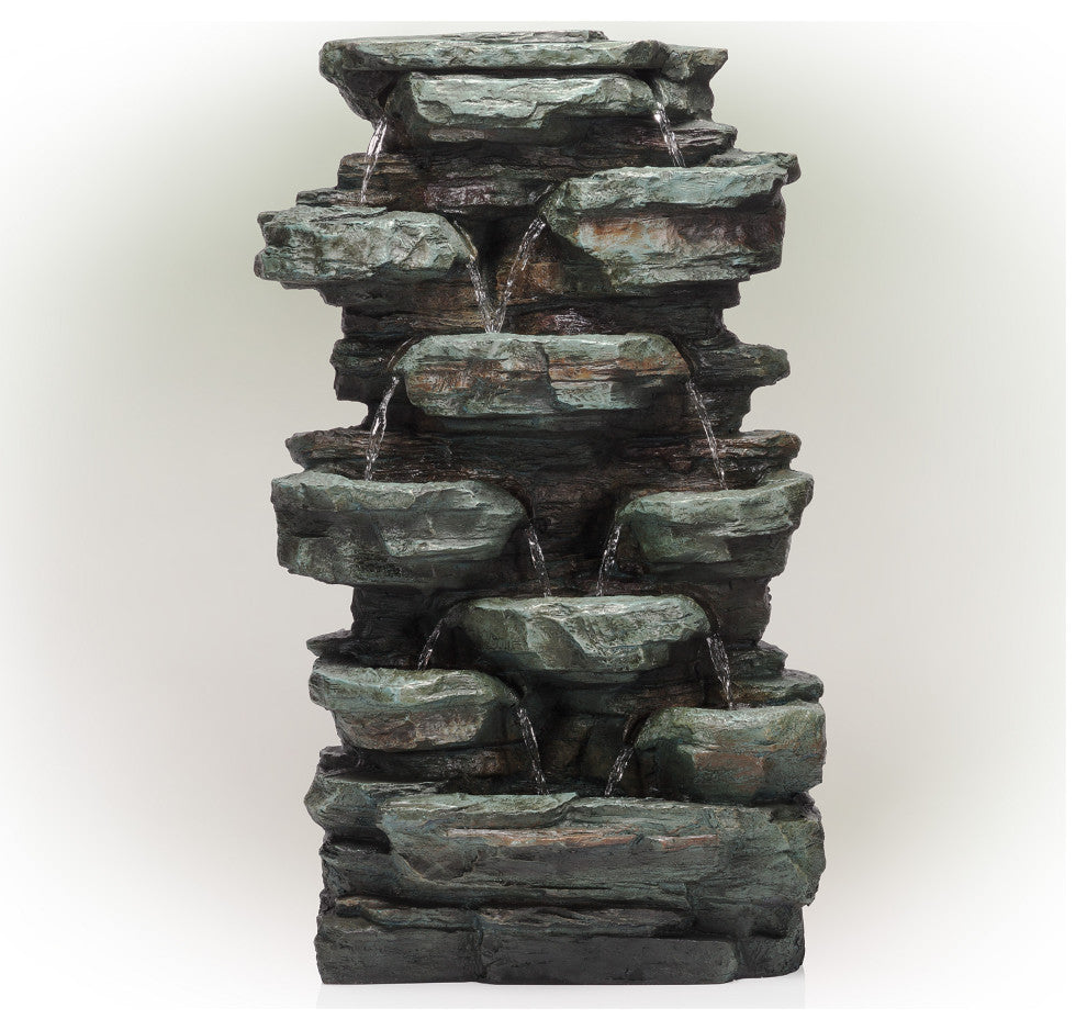 39" Tall Outdoor Multi-Tier Rock Water Fountain with LED Lights