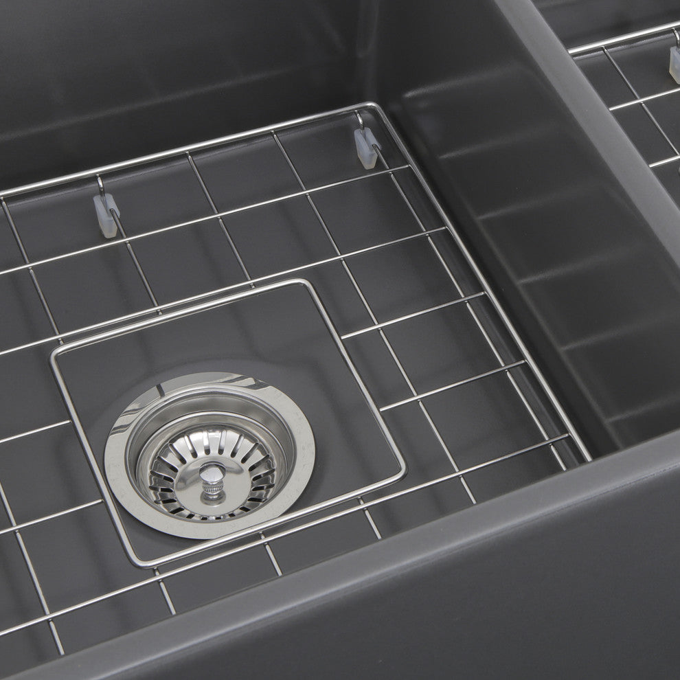 Nantucket Sinks 33'' Double Bowl Gray Fireclay Farmhouse Sink