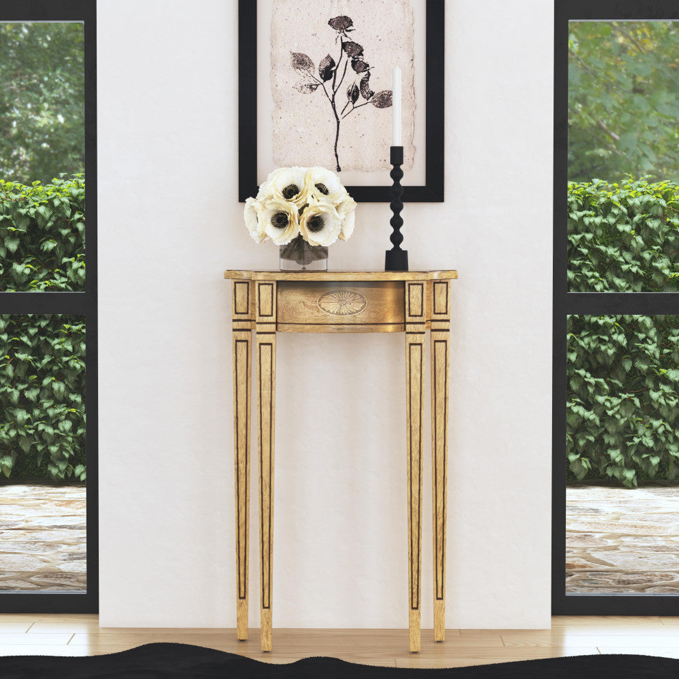 Chester Demilune Console Table, Antique Beige