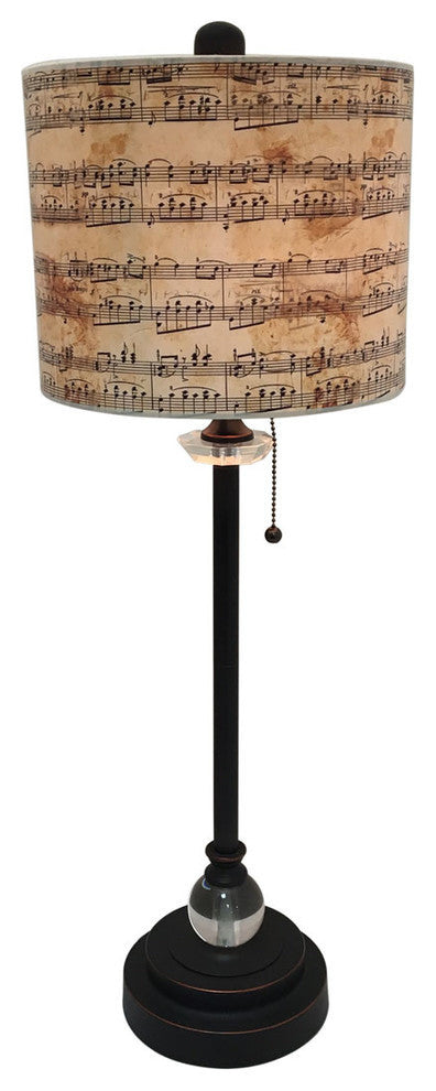 28" Crystal Buffet Lamp With Musical Notes Shade, Oil Rubbed Bronze, Single
