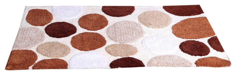 Anti-Skid Machine Washable Cotton Pebble Stones Bath Rug, Brown, 50" X 30"