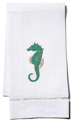 Seahorse Fingertip Towel, White Linen