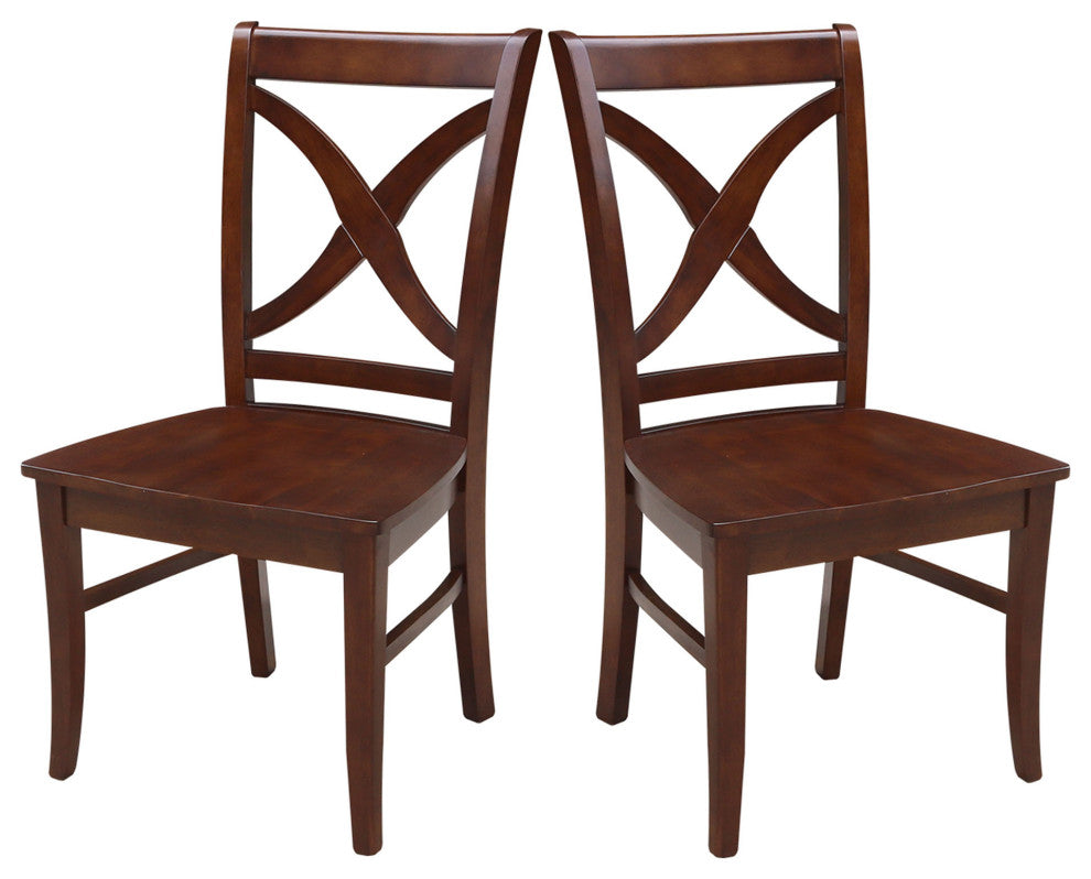 Set of Two Vineyard Curved X Back Chairs, Espresso