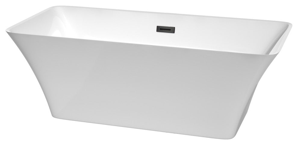 Tiffany 67" Freestanding White Bathtub, Matte Black Drain and Overflow Trim