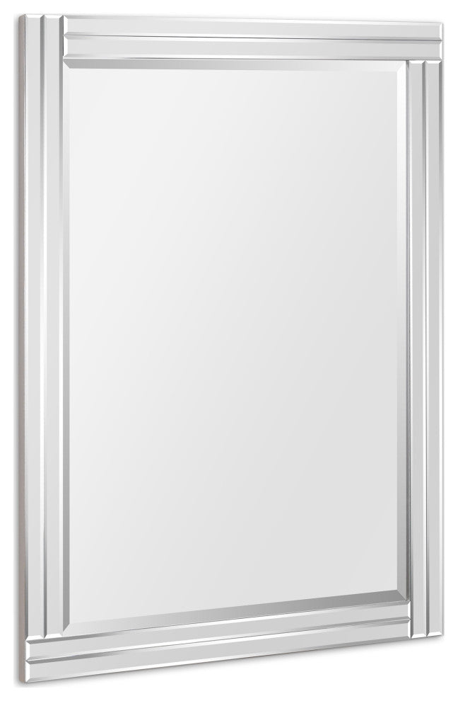 Stepped Beveled Rectangle Wall Mirror, Solid Wood Frame, 1" Center Mirror, 30" X 40"