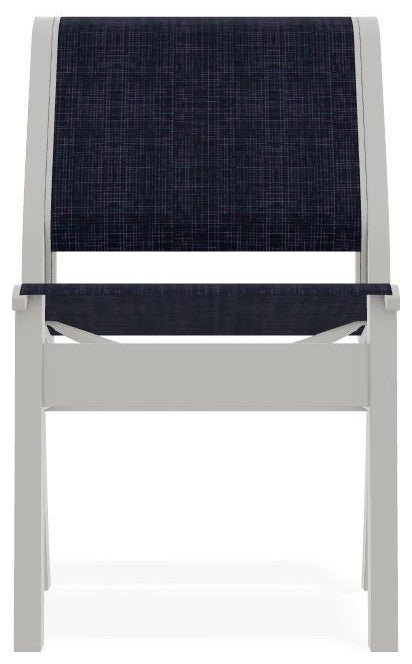 Leeward Sling Stackable Outdoor Dining Chair, Moments Navy/Snow
