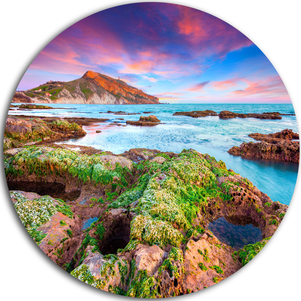 Giallonardo Beach Spring Sunset, Seashore Photo Round Wall Art, 23"