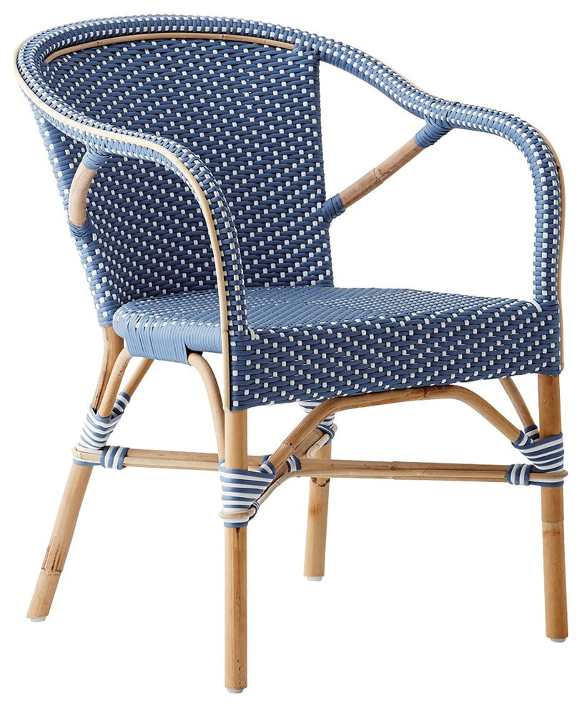 Madeleine Outdoor Bistro Arm Chair, Navy/White