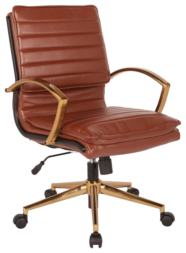 Mid-Back Faux Leather Chair, Saddle