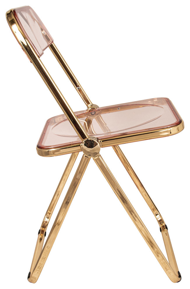 Lawrence Acrylic Folding Chair With Gold Frame, Rose Pink