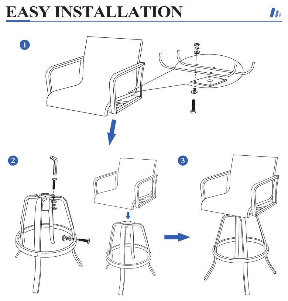 2PCS Patio Bar Stools Set Outdoor Cast Aluminum Bar Height Swivel Stools, Blue
